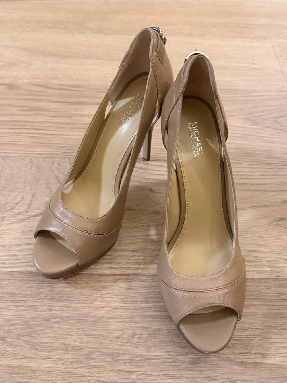 Michael Kors Beige Peep-Toe Stiletto Heels
